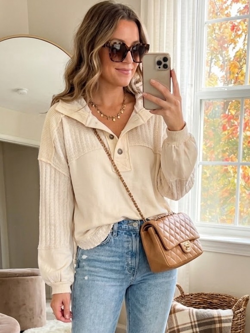 Oli and Hali Waffle Knit Henley Hooded Sweatshirt Top Hoodie Small